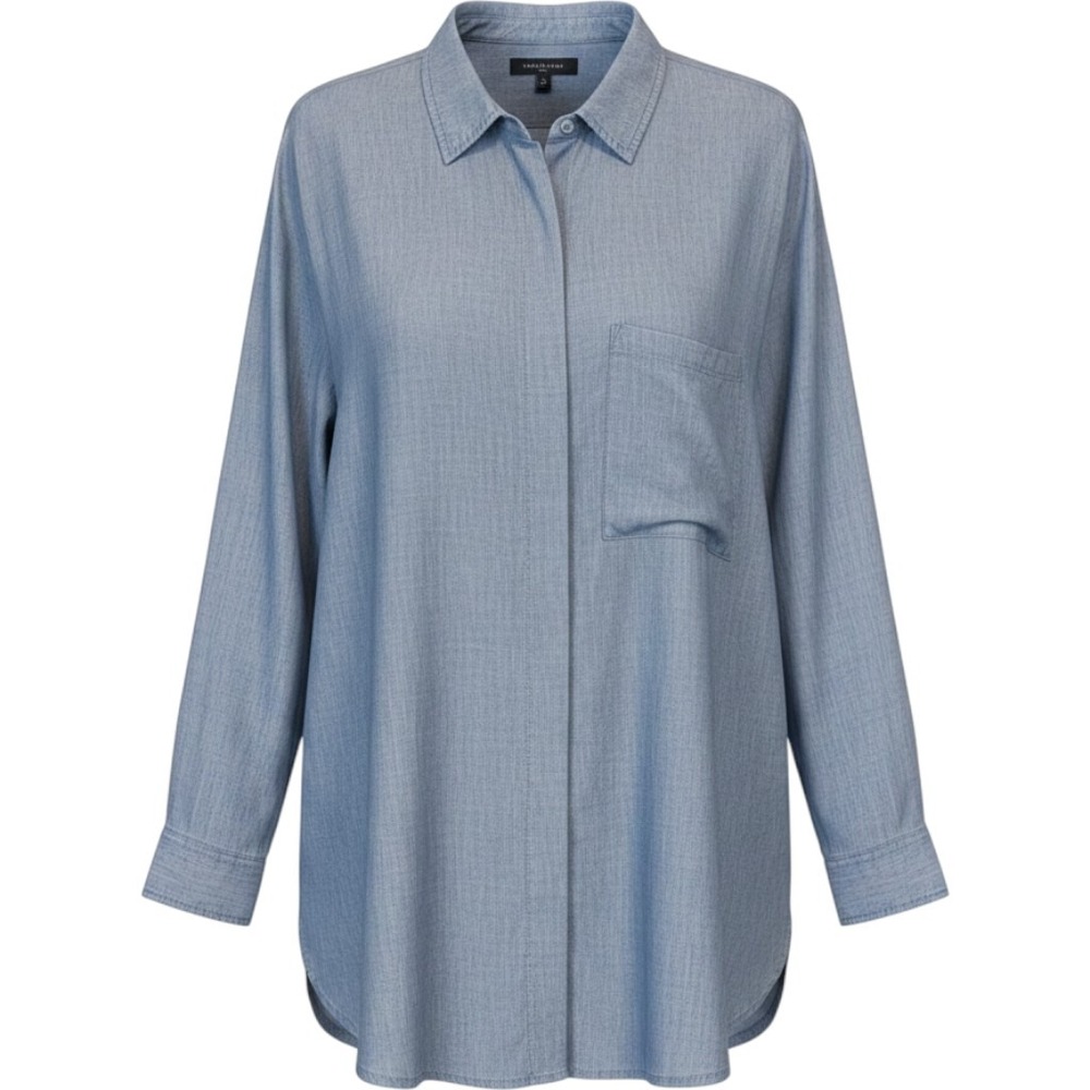 Vince Blue Lightweight Snap Front Long Sleeve Chambray Shirt Small Oversized